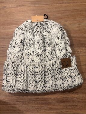 C.C Marled Gray & Black Cable Knit Beanie